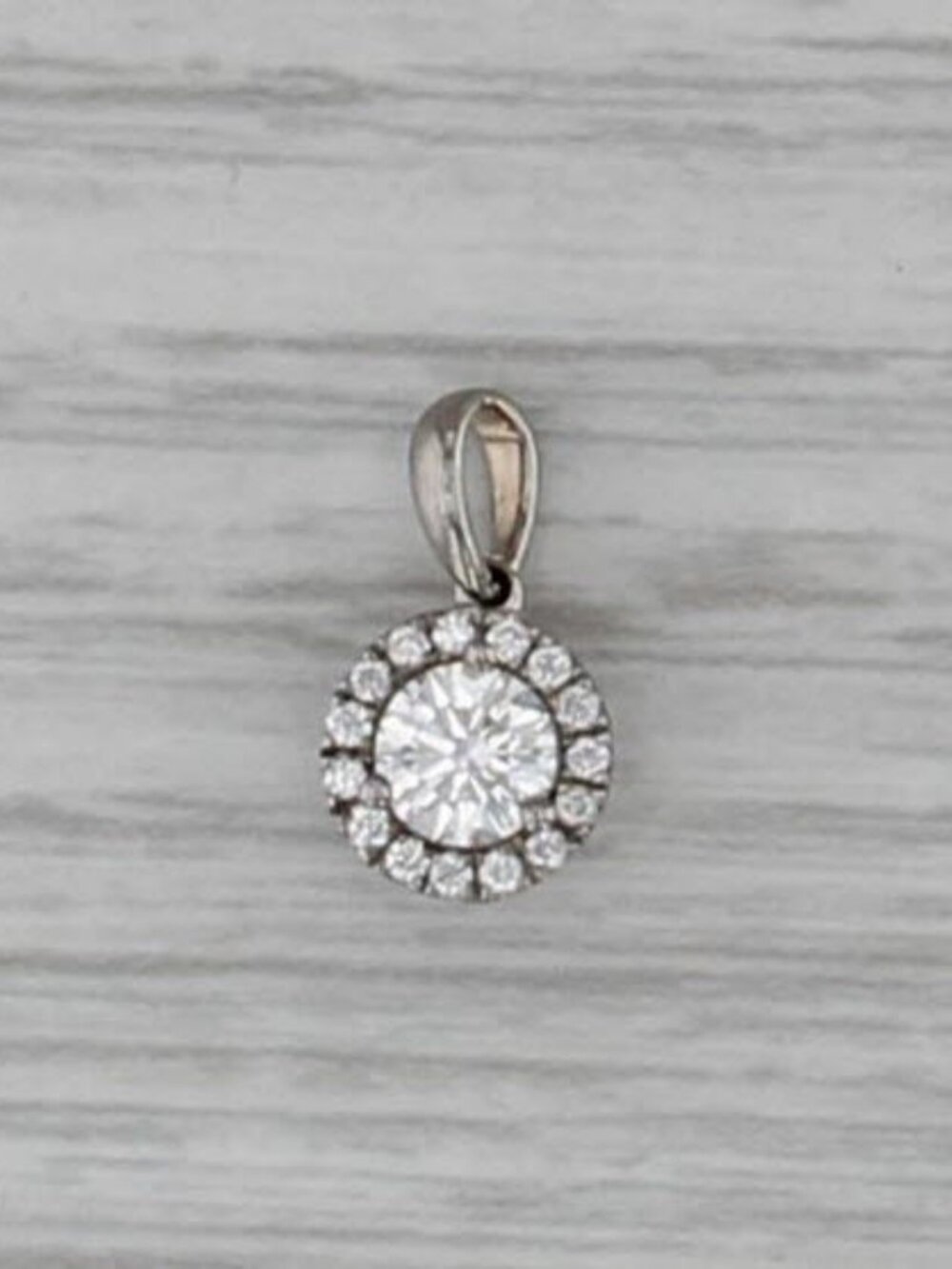 0.38ctw Round Diamond Halo Pendant 14k White Gold Small Drop
